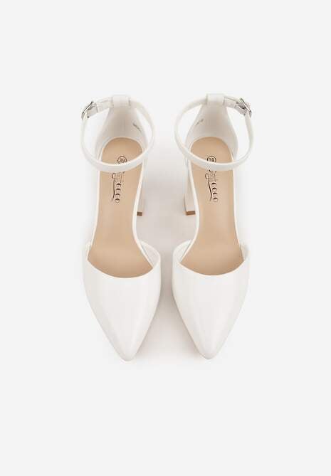 Białe Czółenka na Słupku w Klasycznym Stylu ze Szpiczastym Noskiem Zelelle 6