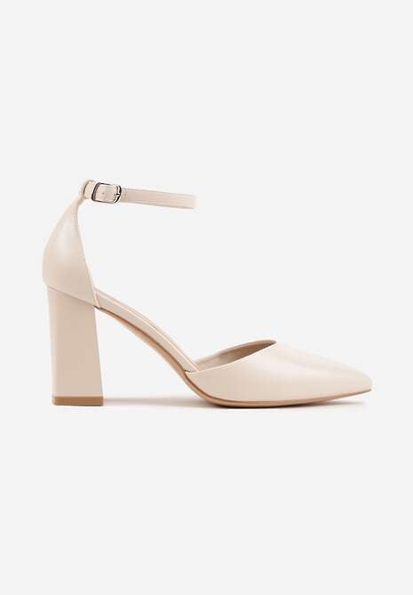 Beżowe Czółenka na Słupku w Klasycznym Stylu ze Szpiczastym Noskiem Zelelle 4