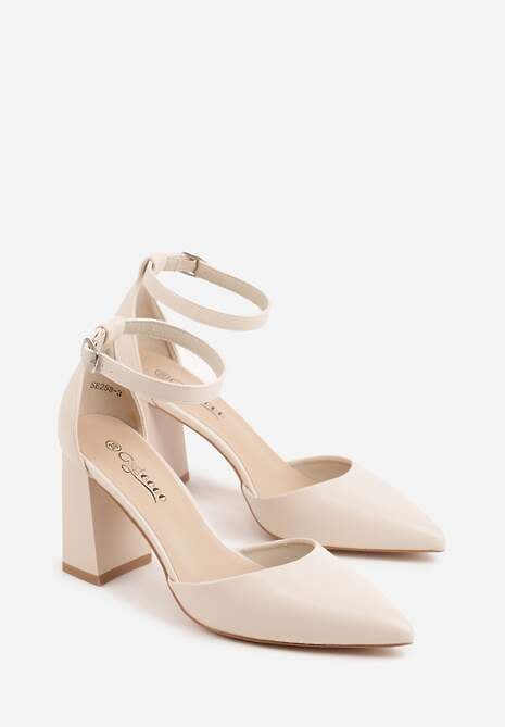 Beżowe Czółenka na Słupku w Klasycznym Stylu ze Szpiczastym Noskiem Zelelle 5