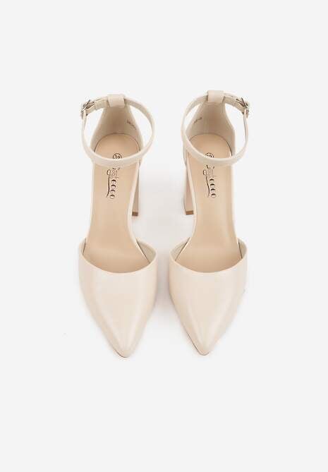 Beżowe Czółenka na Słupku w Klasycznym Stylu ze Szpiczastym Noskiem Zelelle 6