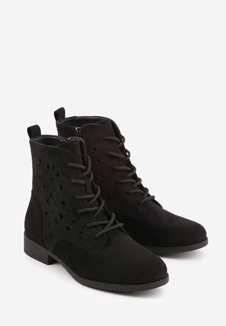 Czarne Ażurowe Botki ze Sznurowaną Cholewką Sephylia 5