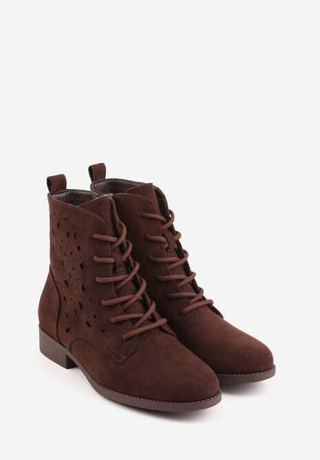 Brązowe Ażurowe Botki ze Sznurowaną Cholewką Sephylia 5