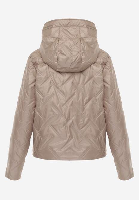 Brązowa Pikowana Kurtka z Nieodpinanym Kapturem z Ozdobną Naszywką Chloreris 7