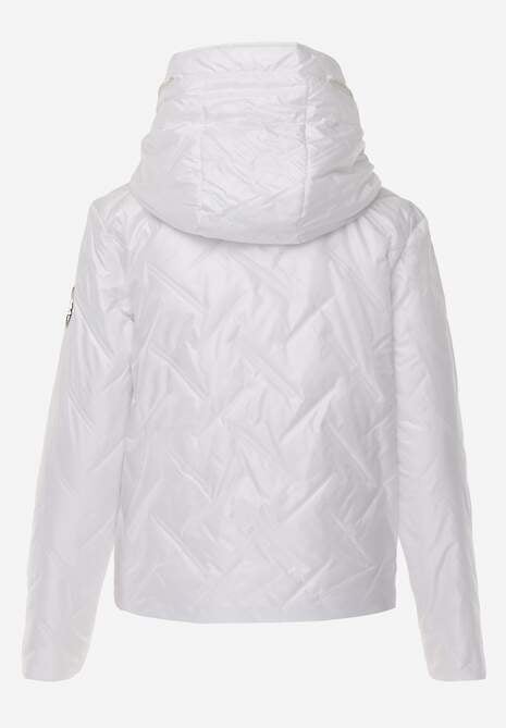 Biała Pikowana Kurtka z Nieodpinanym Kapturem z Ozdobną Naszywką Chloreris 7