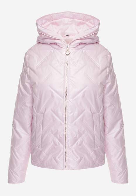 Różowa Pikowana Kurtka z Nieodpinanym Kapturem z Ozdobną Naszywką Chloreris 6