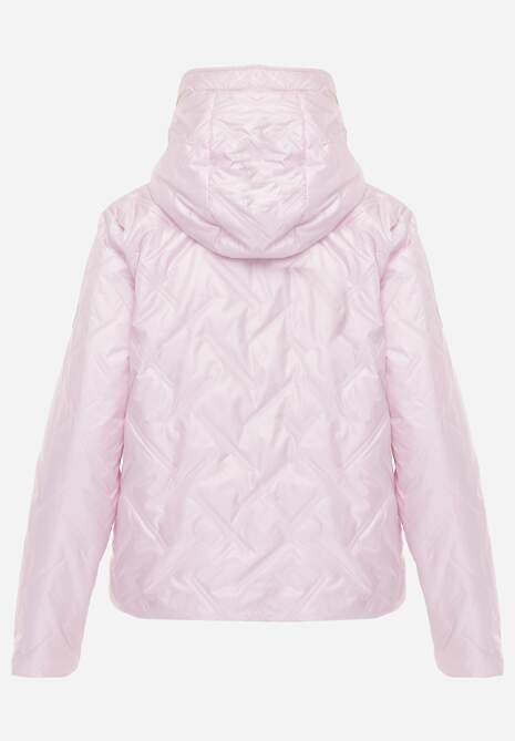 Różowa Pikowana Kurtka z Nieodpinanym Kapturem z Ozdobną Naszywką Chloreris 7