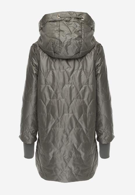 Zielona Przejściowa Kurtka z Kapturem Pikowanymi Przeszyciami i Suwakami Kave 7