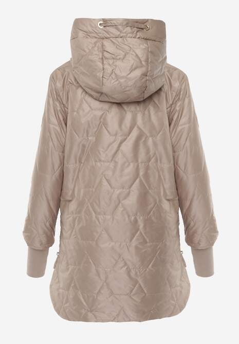 Brązowa Przejściowa Kurtka z Kapturem Pikowanymi Przeszyciami i Suwakami Kave 7