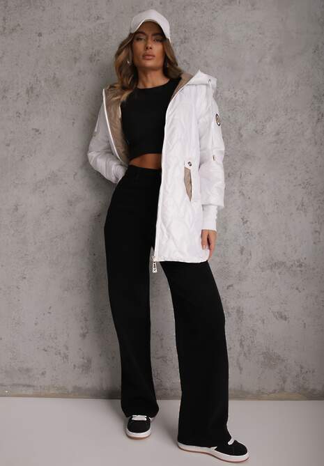 Biała Przejściowa Kurtka z Kapturem Pikowanymi Przeszyciami i Suwakami Kave 4
