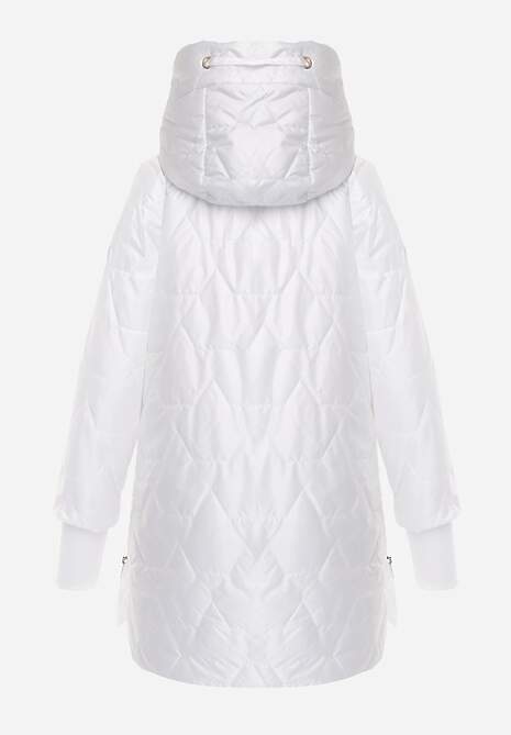 Biała Przejściowa Kurtka z Kapturem Pikowanymi Przeszyciami i Suwakami Kave 7