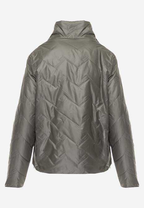 Zielona Pikowana Kurtka Dwustronna z Motywem Panterki i Naszywką Damike 7