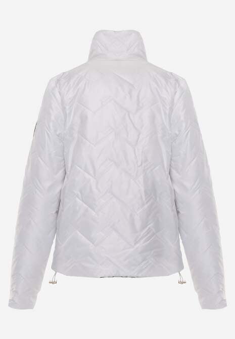 Biała Pikowana Kurtka Dwustronna z Motywem Panterki i Naszywką Damike 7