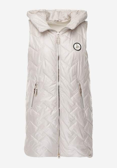 Jasnoszara Długa Pikowana Kamizelka z Kapturem i Ozdobną Naszywką Mentape 6