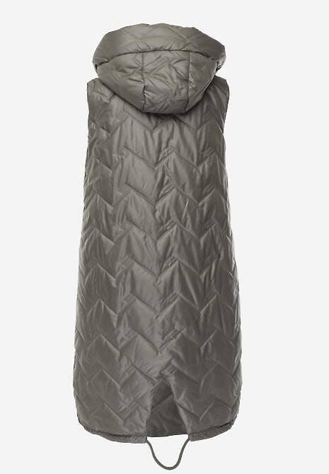 Zielona Długa Pikowana Kamizelka z Kapturem i Ozdobną Naszywką Mentape 7