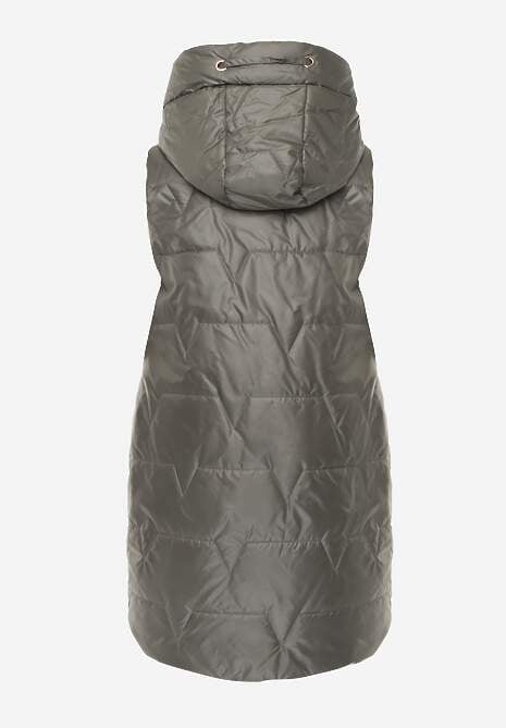 Zielona Długa Kamizelka Pikowana z Nieodpinanym Kapturem Ozdobiona Naszywką Kasseda 7