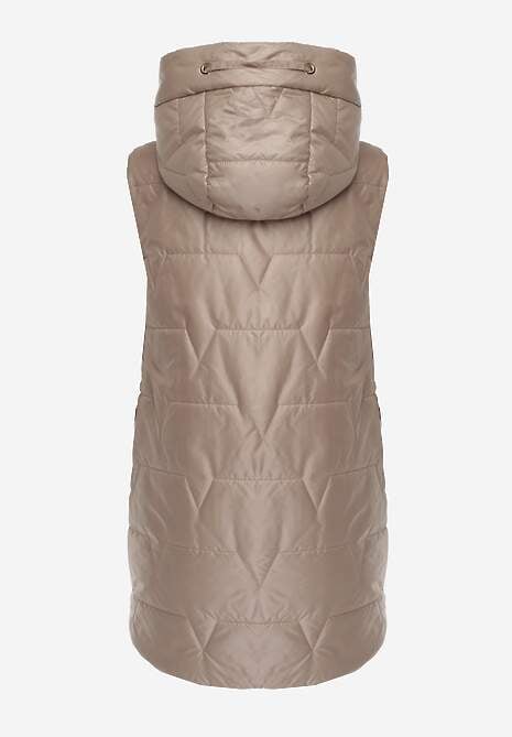 Brązowa Długa Kamizelka Pikowana z Nieodpinanym Kapturem Ozdobiona Naszywką Kasseda 7