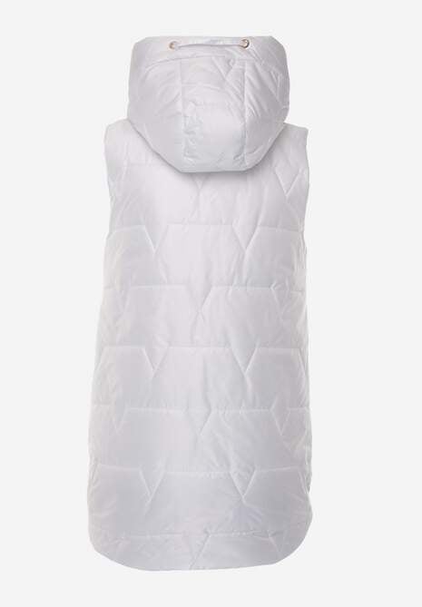 Biała Długa Kamizelka Pikowana z Nieodpinanym Kapturem Ozdobiona Naszywką Kasseda 7