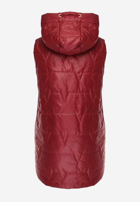 Czerwona Długa Kamizelka Pikowana z Nieodpinanym Kapturem Ozdobiona Naszywką Kasseda 7