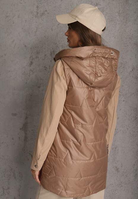 Szampańska Długa Kamizelka Pikowana z Nieodpinanym Kapturem Ozdobiona Naszywką Kasseda 4