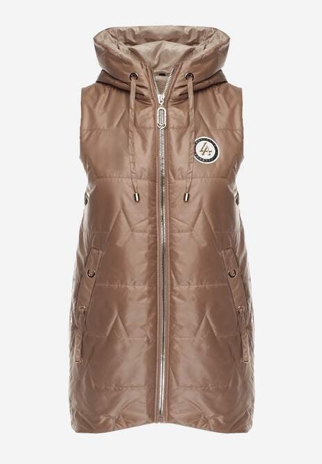 Szampańska Długa Kamizelka Pikowana z Nieodpinanym Kapturem Ozdobiona Naszywką Kasseda 6