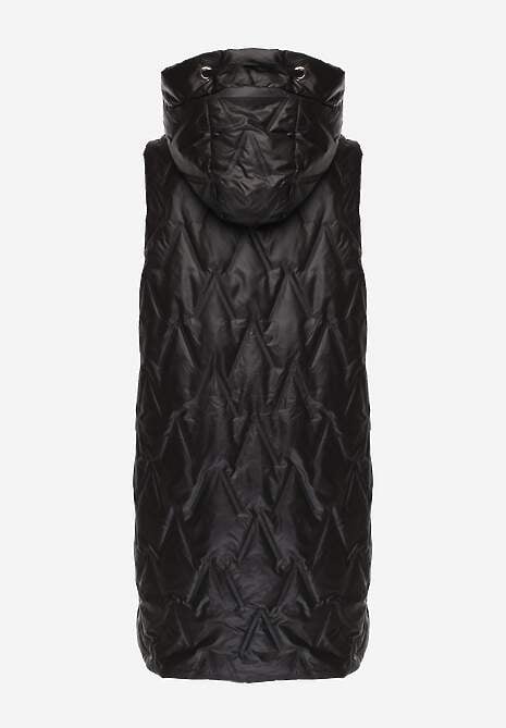 Czarna Długa Kamizelka Pikowana z Nieodpinanym Kapturem Semaea 7