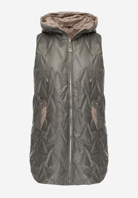 Zielona Długa Kamizelka Pikowana z Nieodpinanym Kapturem Semaea 6