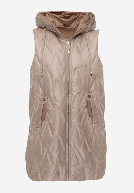 Brązowa Długa Kamizelka Pikowana z Nieodpinanym Kapturem Semaea 6