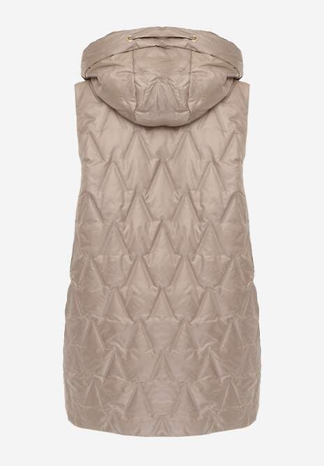 Brązowa Długa Kamizelka Pikowana z Nieodpinanym Kapturem Semaea 7