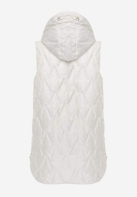 Biała Długa Kamizelka Pikowana z Nieodpinanym Kapturem Semaea 7