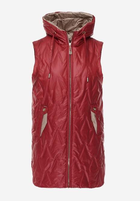 Czerwona Długa Kamizelka Pikowana z Nieodpinanym Kapturem Semaea 6