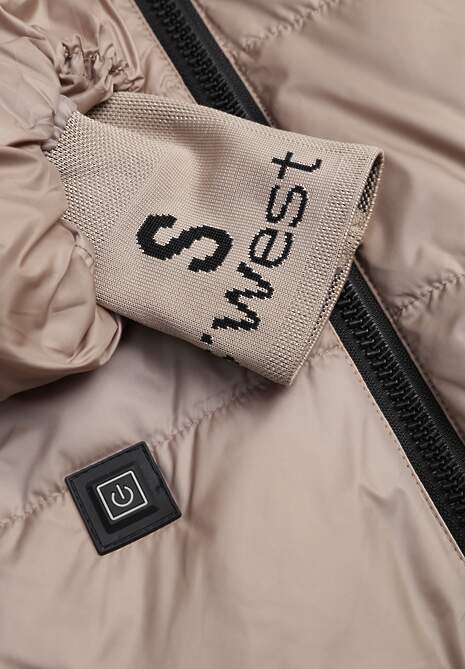 Ciemnobeżowa Pikowana Kurtka Puffer z Kapturem Ozdobiona Napisami Orellana 6