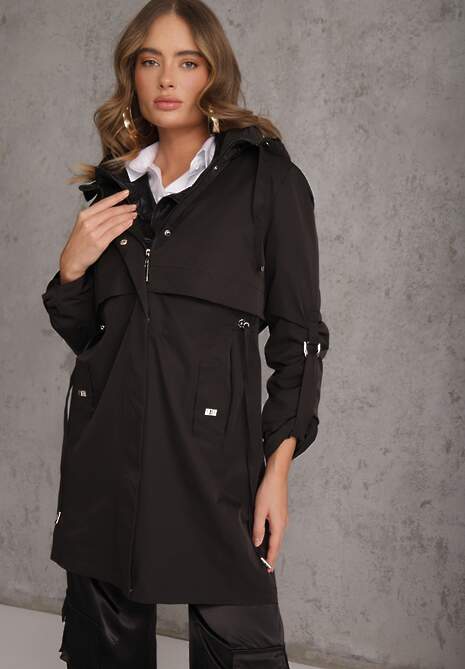 Czarna Kurtka Przejściowa Typu Parka z Odpinanym Kapturem Ozdobiona Sznurkami Fallaiah 4