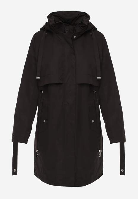 Czarna Kurtka Przejściowa Typu Parka z Odpinanym Kapturem Ozdobiona Sznurkami Fallaiah 6