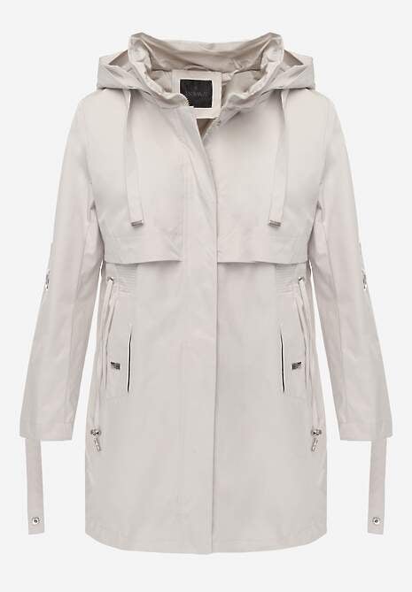 Beżowa Kurtka Przejściowa Typu Parka z Odpinanym Kapturem Ozdobiona Sznurkami Fallaiah 6