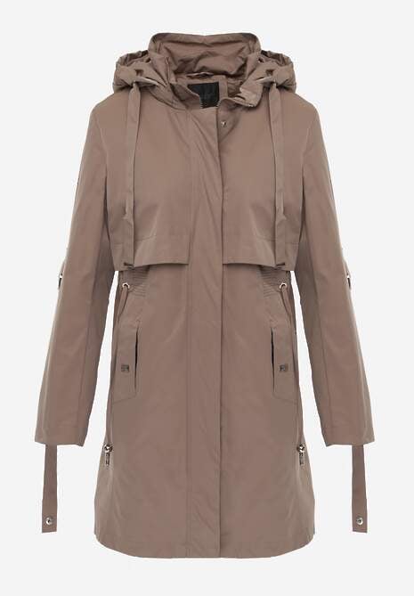 Ciemnobeżowa Kurtka Przejściowa Typu Parka z Odpinanym Kapturem Ozdobiona Sznurkami Fallaiah 6