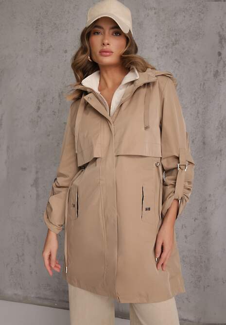 Brązowa Kurtka Przejściowa Typu Parka z Odpinanym Kapturem Ozdobiona Sznurkami Fallaiah 4