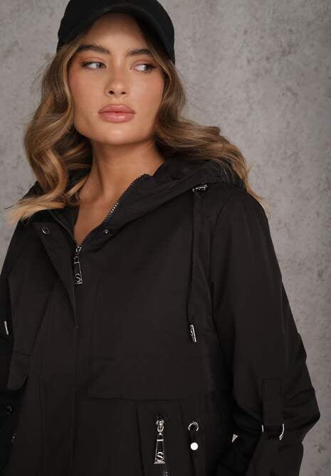 Czarna Przejściowa Kurtka Parka z Rękawami z Możliwością Podpięcia Tinarae 5