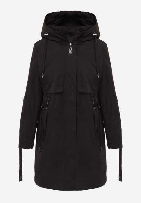 Czarna Przejściowa Kurtka Parka z Rękawami z Możliwością Podpięcia Tinarae 6