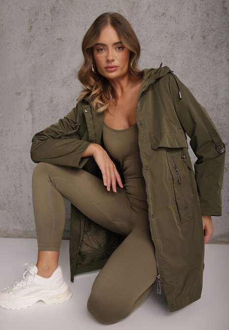 Zielona Przejściowa Kurtka Parka z Rękawami z Możliwością Podpięcia Tinarae