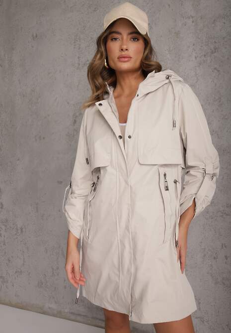 Beżowa Przejściowa Kurtka Parka z Rękawami z Możliwością Podpięcia Tinarae
