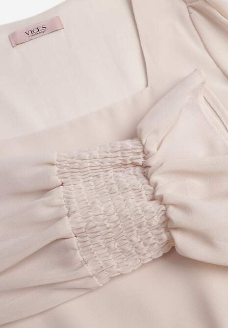 Beżowa Sukienka VICES z Półtransparentnymi Rękawami Wiązania w Talii Resmosa 6