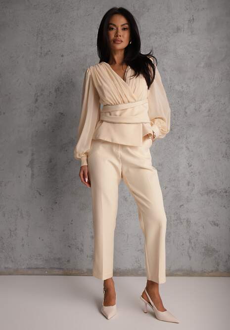 Beżowe Klasyczne Spodnie VICES Garniturowe High Waist Dimaia 4