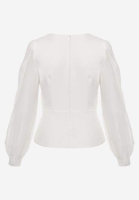 Biała Bluzka VICES w Kopertowym Stylu z Luźnymi Transparentnymi Rękawami i Dekoltem V Inge 7