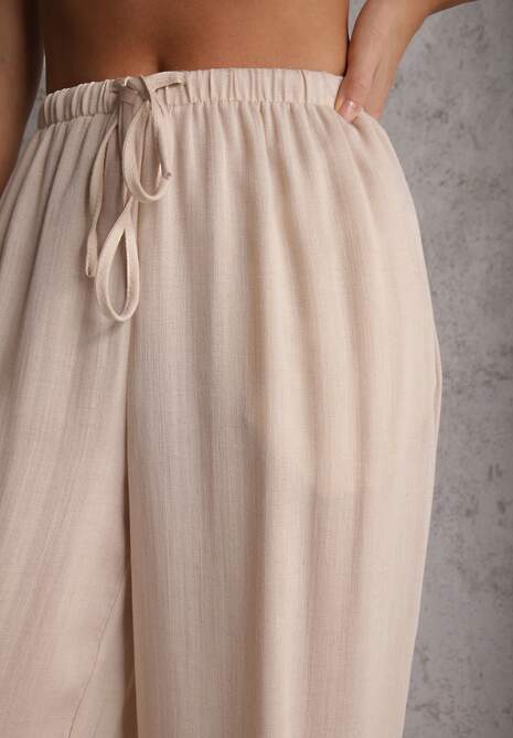 Beżowe Spodnie Wide Leg High Waist z Wiskozy Terilinae 5
