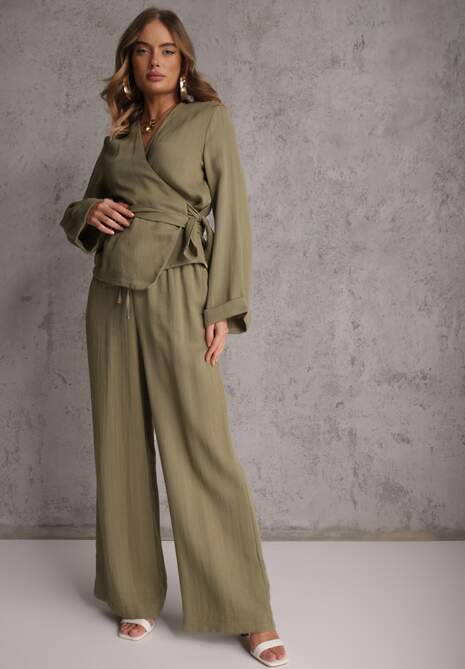 Zielone Spodnie Wide Leg High Waist z Wiskozy Terilinae 4