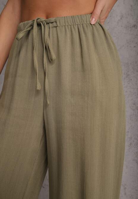 Zielone Spodnie Wide Leg High Waist z Wiskozy Terilinae 5