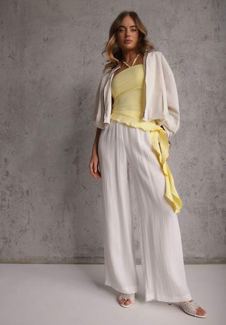 Białe Spodnie Wide Leg High Waist z Wiskozy Terilinae 4