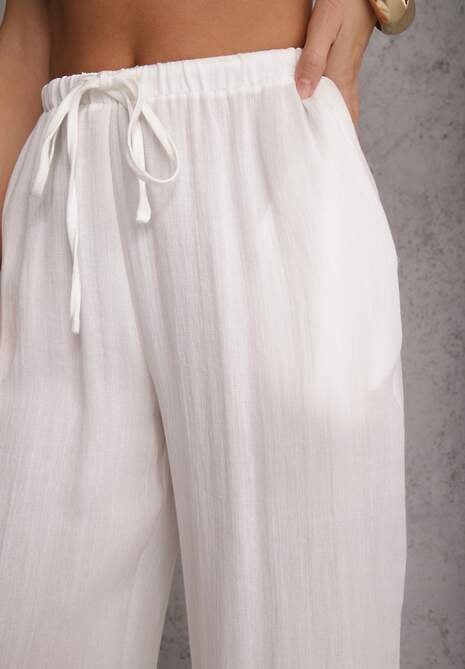 Białe Spodnie Wide Leg High Waist z Wiskozy Terilinae 5