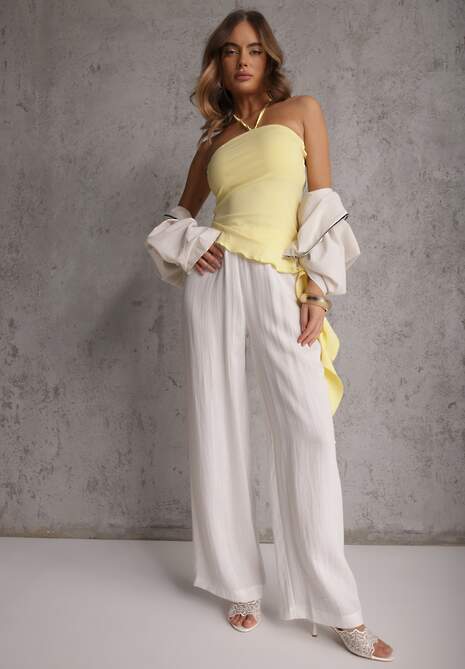 Białe Spodnie Wide Leg High Waist z Wiskozy Terilinae