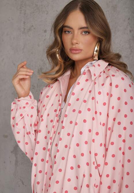 Różowa Nietoperzowa Bluza z Wiskozą w Kropki z Kołnierzykiem Meze 5